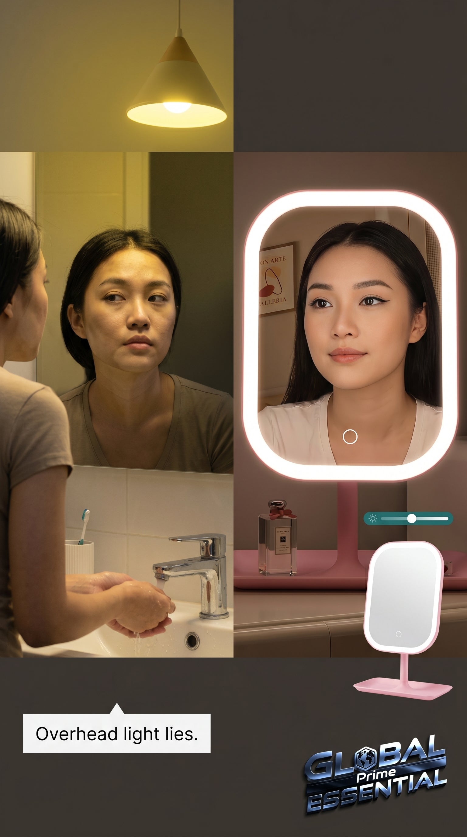 Global Prime Essential LED makeup mirror with bright, adjustable illumination and a sleek, lighted vanity mirror for perfect makeup application