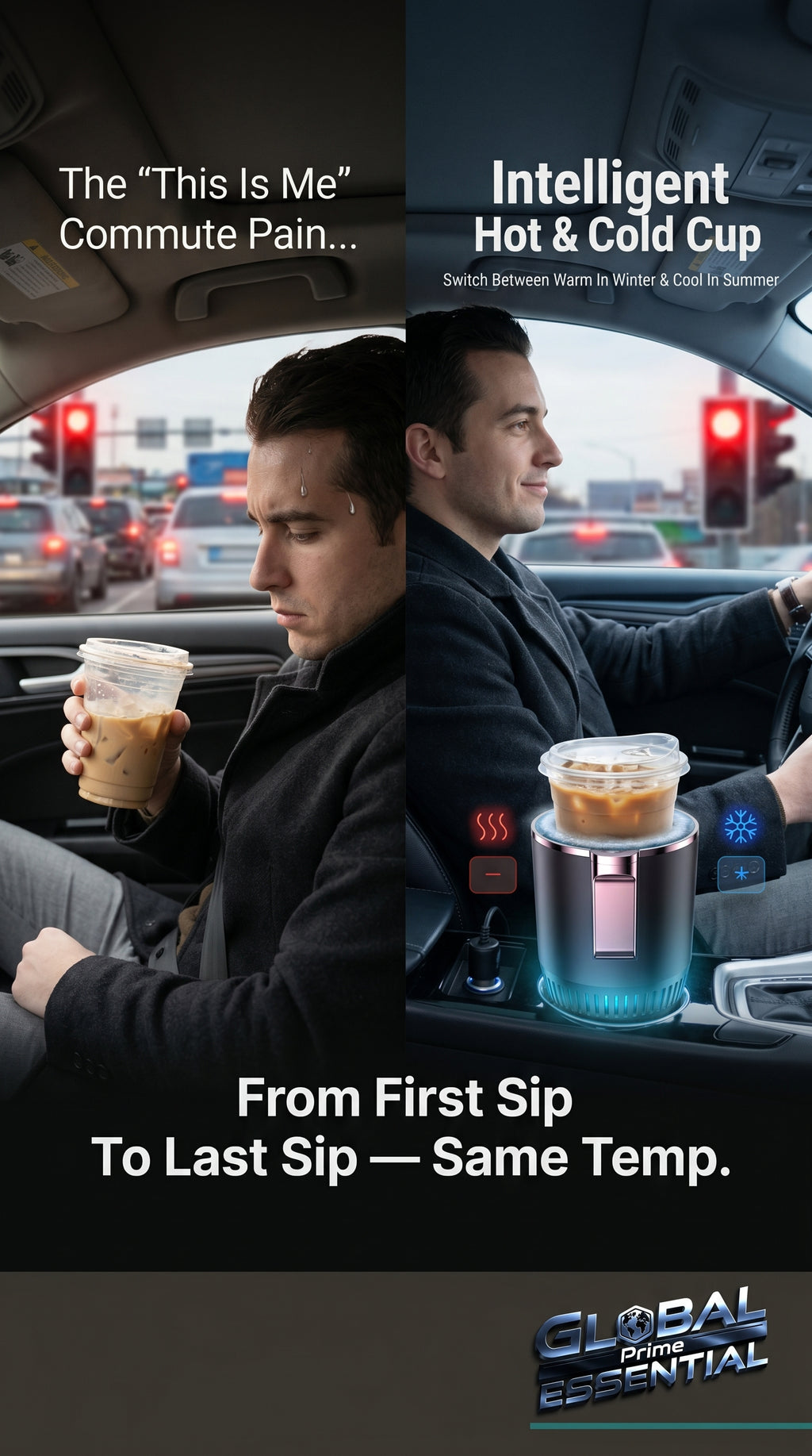 Global Prime Essential Cooling and Heating Car Cup Holder keeping beverages at perfect temperature during your commute.