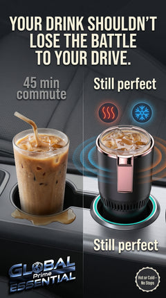 Global Prime Essential cooling and heating car cup holder, designed to keep drinks at the perfect temperature during every drive.