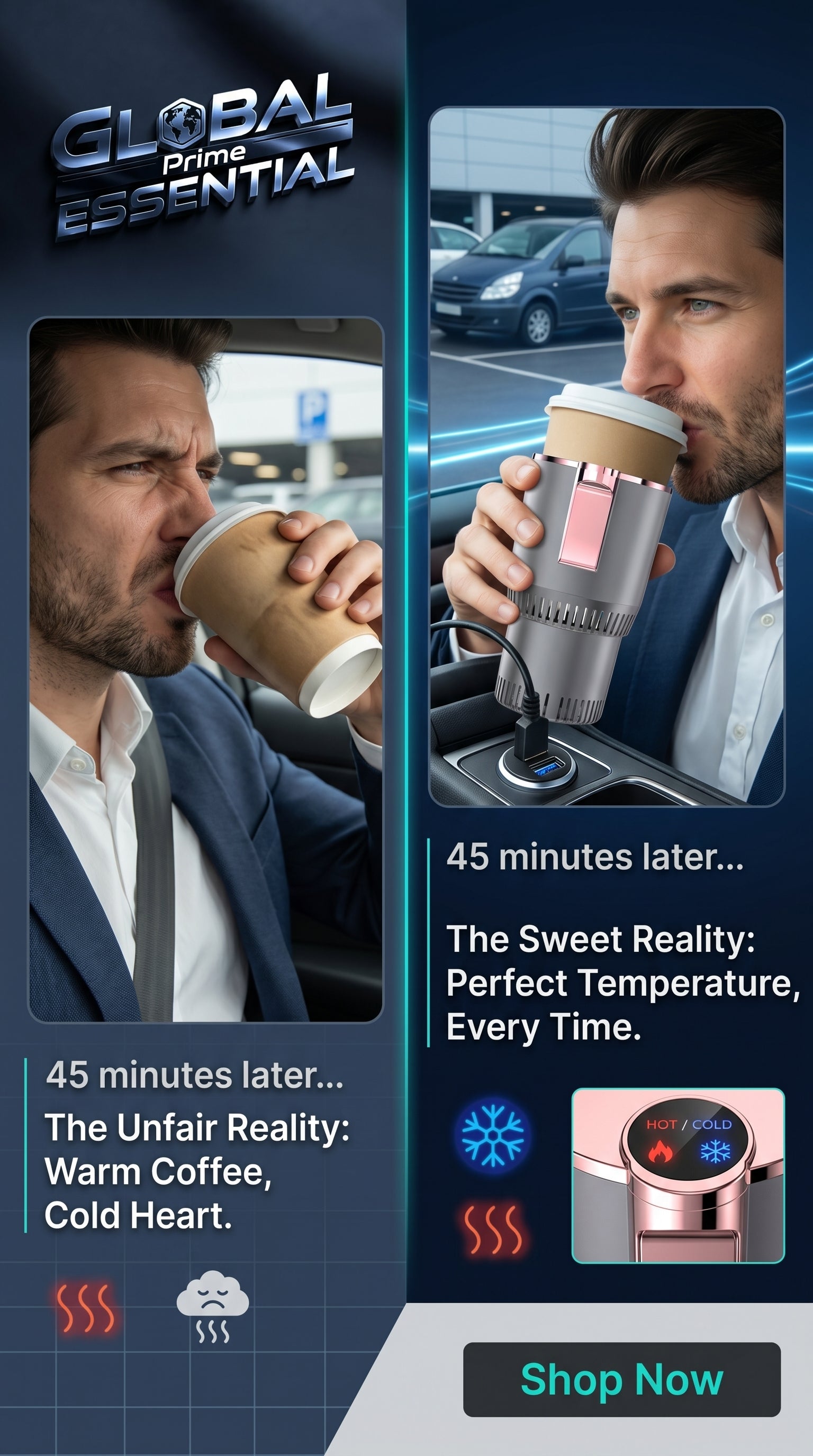Global Prime Essential cooling and heating car cup holder for maintaining beverages at optimal temperatures during drives.