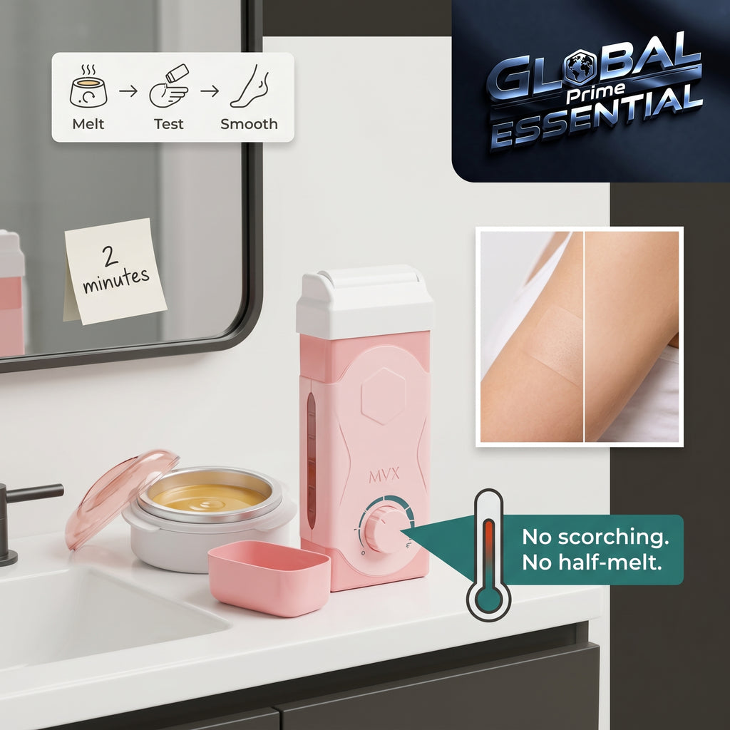 Global Prime Essential depilatory wax heater for at-home use, compact wax warmer for salon-smooth hair removal results.