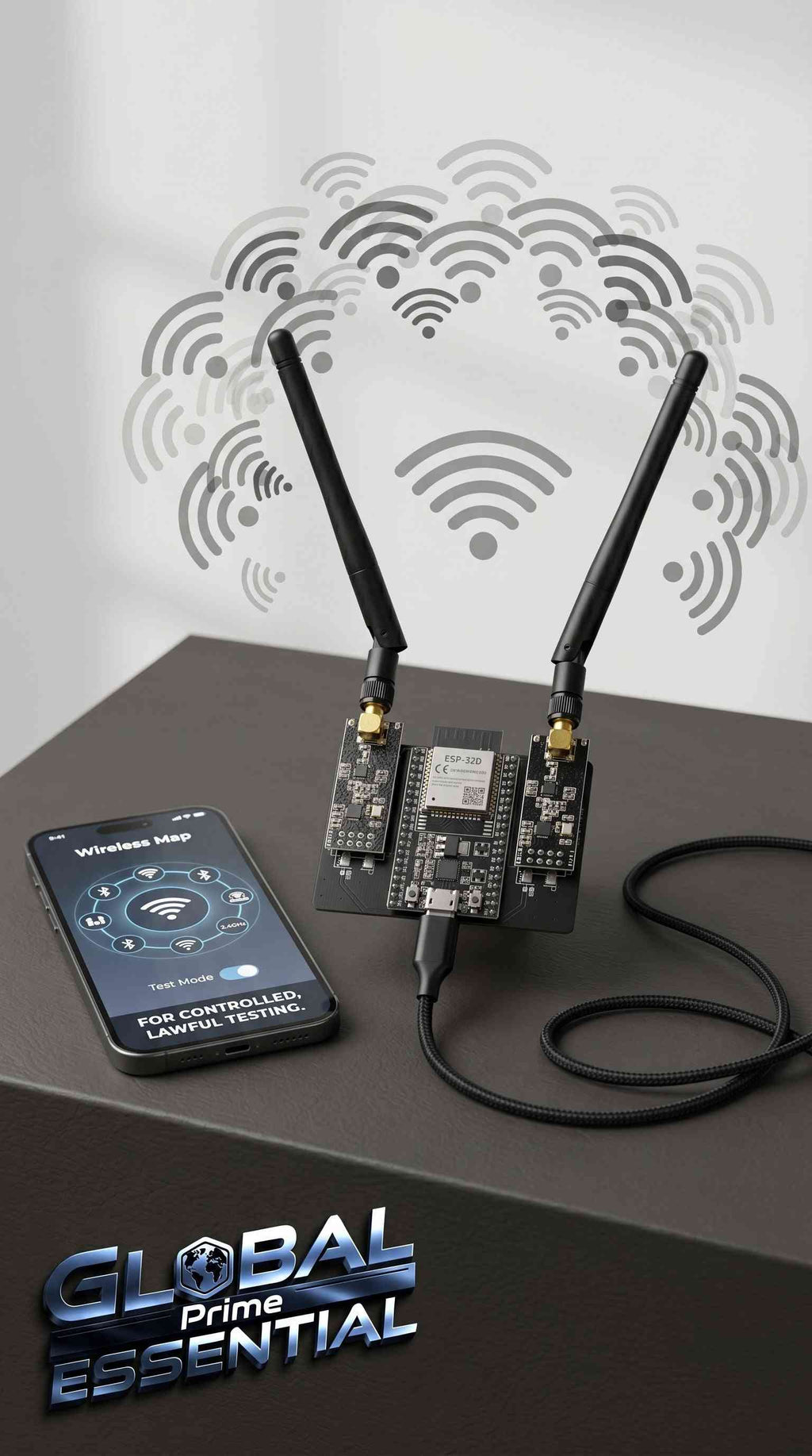 ESP32 DevKitC IoT development kit with NRF24L01 wireless module, WiFi, and Bluetooth for smart device prototyping.