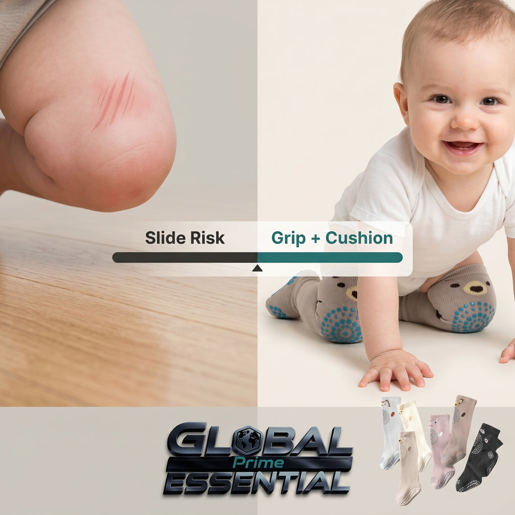 Baby Non-Slip Floor Socks with Knee & Elbow Pads – Crawling Protection, Breathable, 0-3 Years