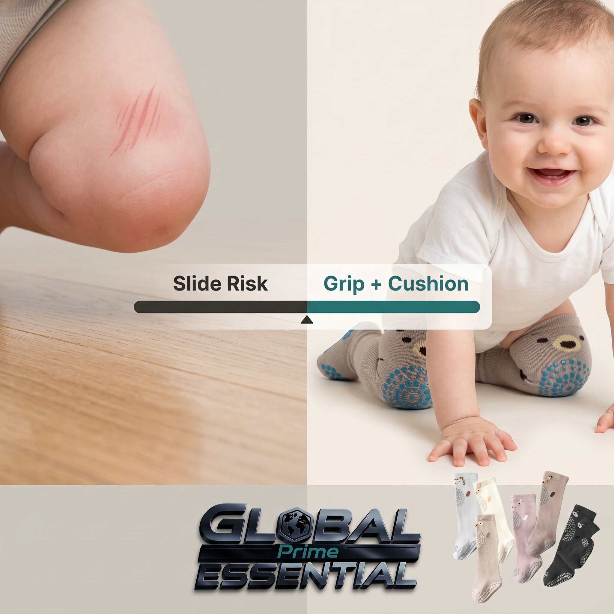 Baby Non-Slip Floor Socks with Knee & Elbow Pads – Crawling Protection, Breathable, 0-3 Years
