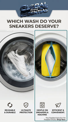 Global Prime Essential shoe washing machine bag protecting sneakers during laundry, preventing damage and keeping shoes clean.