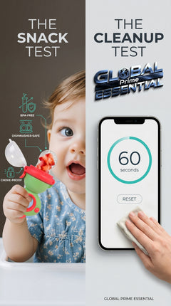 Global Prime Essential baby fruit squeezer feeder with quick cleanup, ideal for easy snack feeding and on-the-go fruit feeding.