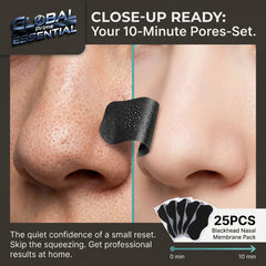 Global Prime Essential nose blackhead remover pore strip for deep cleansing, showing clear, smooth skin after use.