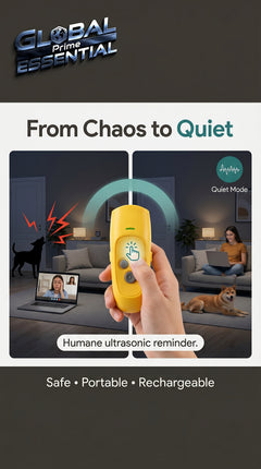 Global Prime Essential ultrasonic dog barking device in a quiet, happy home setting for effective bark control.