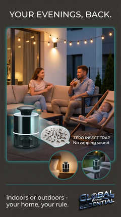 Global Prime Essential mosquito lamp emitting light to attract and trap mosquitoes, helping create a pest-free outdoor space.