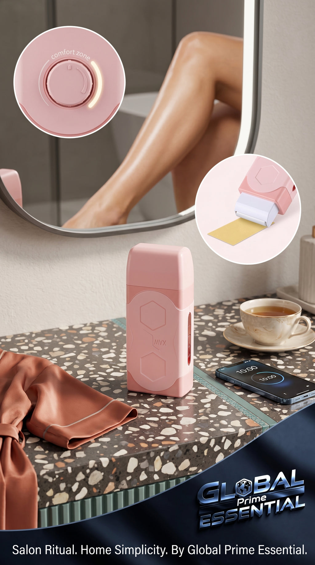 Global Prime Essential depilatory wax heater for at-home salon-smooth waxing results, featuring a sleek, easy-to-use wax warmer.