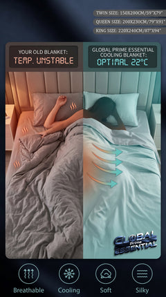 Global Prime Essential cooling blanket spread out on a bed, showcasing soft, breathable fabric for a comfortable night's sleep.