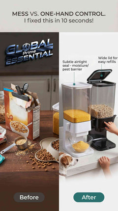 Global Prime Essential 5L dry food dispenser with airtight silicone seal, ideal for cereal and pet food storage.