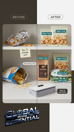 Global Prime Essential kitchen bag sealer sealing food bags to keep items fresh and prevent waste.