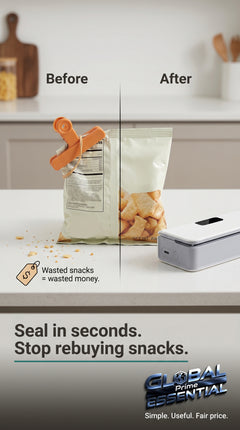 Global Prime Essential kitchen bag sealer sealing food bags quickly to prevent waste and keep food fresh.