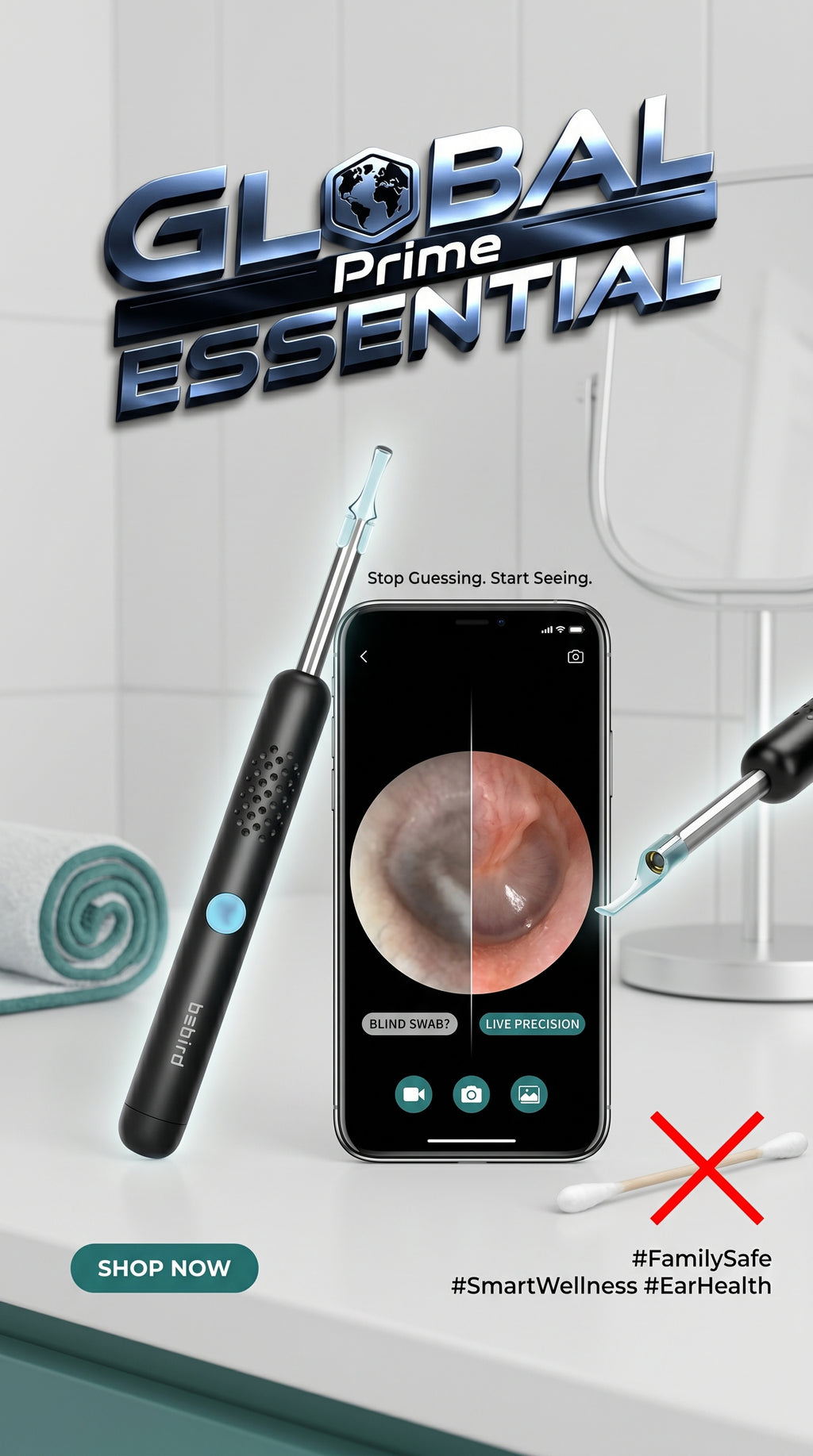 Global Prime Essential Smart Ear Wax Remover for safe, effective ear cleaning and total ear care control.
