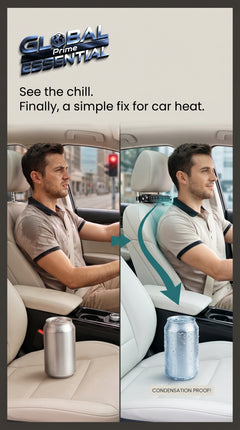 Global Prime Essential cooling car seat fan shown in use, providing refreshing airflow for driver and passenger comfort.