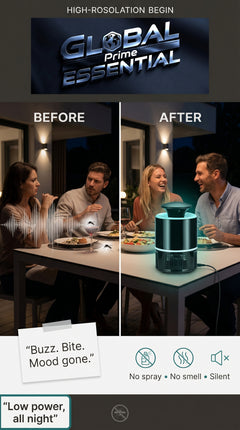 Global Prime Essential mosquito lamp emitting no buzz, designed to attract and eliminate mosquitoes silently for a peaceful night.