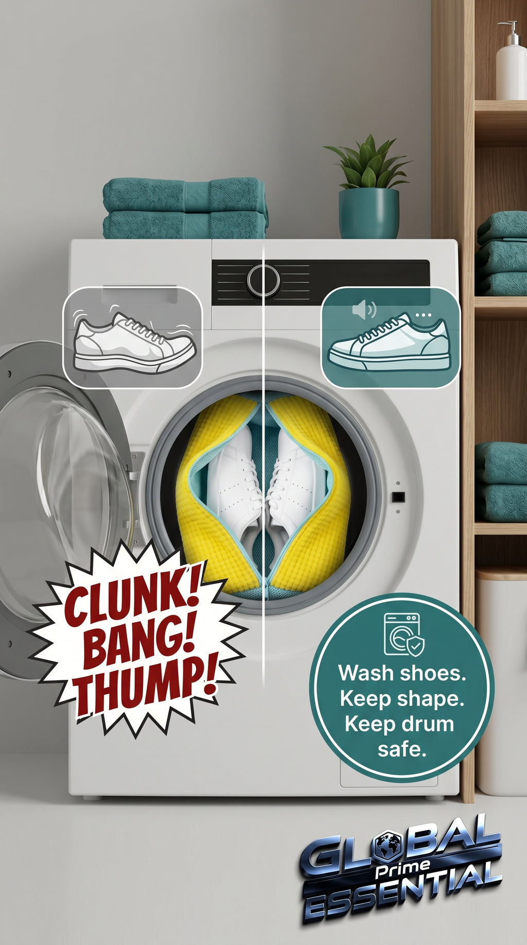 Global Prime Essential shoe washing machine bag for safe, silent cleaning of shoes in a washing machine.
