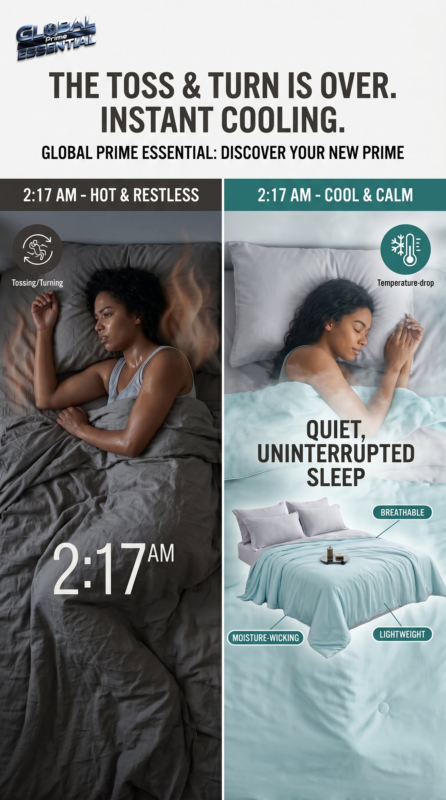 Global Prime Essential cooling blanket in soft fabric, designed to keep you cool and comfortable for a restful night's sleep.