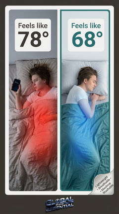 Global Prime Essential cooling blanket spread out on a bed, showcasing its soft, breathable fabric designed for ultimate sleep comfort.