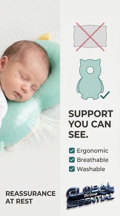 Global Prime Essential newborn protection pillow provides comfortable support for baby's sleep as a safe baby accessory.