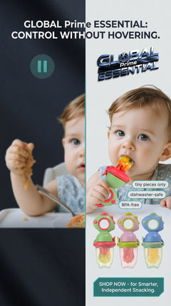 Global Prime Essential baby fruit squeezer feeder with smart snacking control, easy to use and safe for infants.