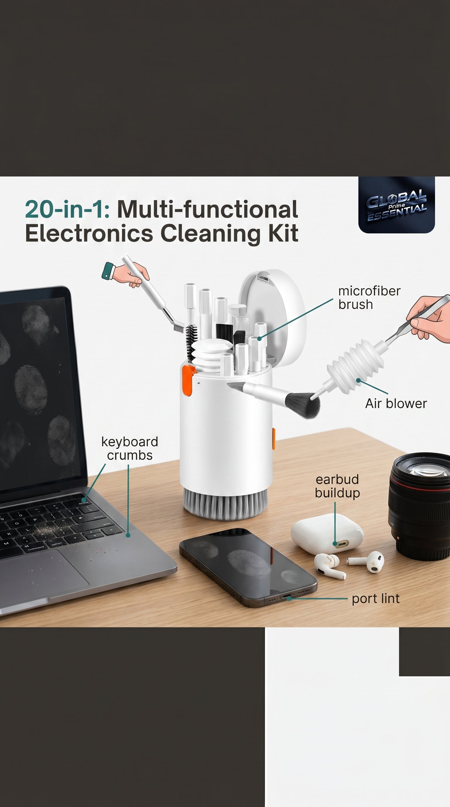 20-in-1 Electronics Cleaning Kit – Screen, Keyboard, Earbuds & Camera Cleaner