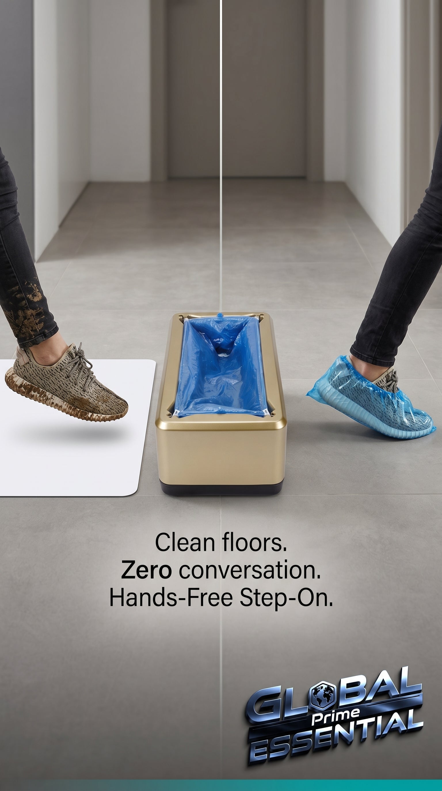 Global Prime Essential automatic shoes cover dispenser dispensing covers for clean, effortless shoe protection and floor cleanliness.