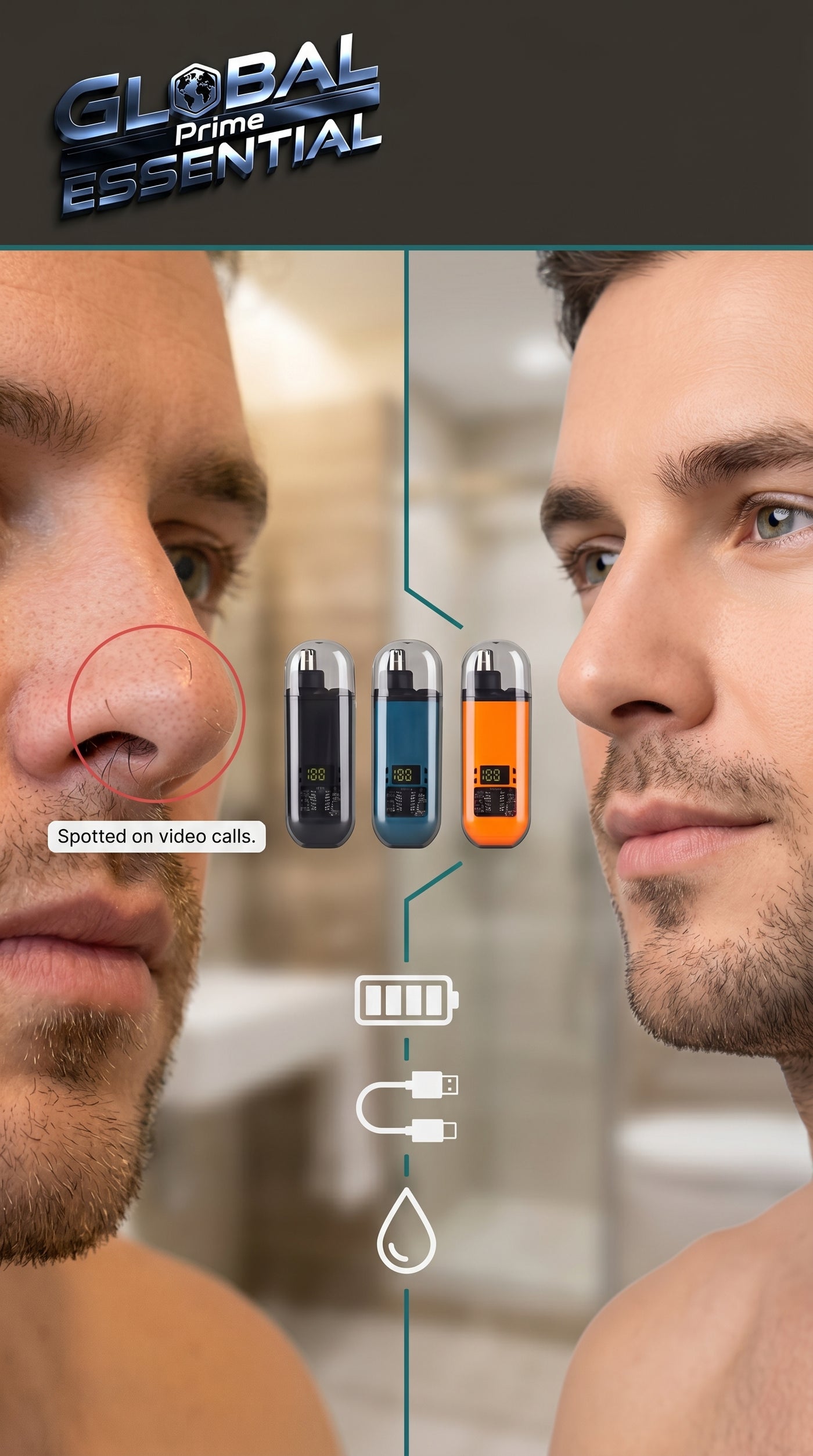 Electric Nose & Ear Hair Trimmer – Painless USB Rechargeable Grooming Tool