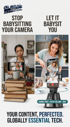 Global Prime Essential face tracking phone holder with 360° auto-follow stand for hands-free videos and live streaming.