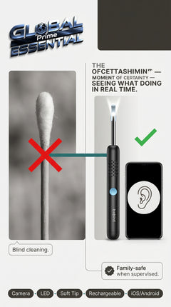 Global Prime Essential smart ear wax remover device with LED light for safe, effective ear cleaning.