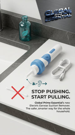 Global Prime Essential electric earwax suction remover with a stop push start pull button for safe, effective ear cleaning.