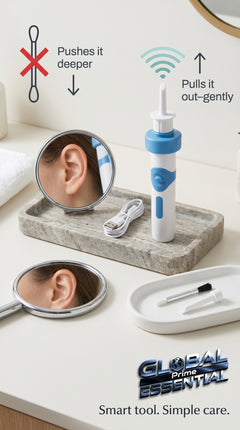 Global Prime Essential electric earwax suction remover device with a gentle start and pull mechanism for safe ear cleaning.