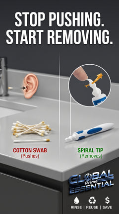 Global Prime Essential silicone ear cleaner with a stop-pushing start-removing feature for gentle ear cleaning.