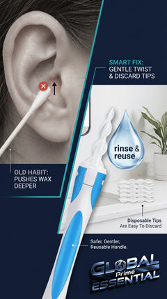 Global Prime Essential silicone ear cleaner with ergonomic design, promoting safe, effective ear wax removal.
