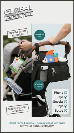 Global Prime Essential baby stroller manager with non-slip strap secures strollers and prevents slipping or scrambling.