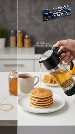Global Prime Essential honey dispenser with handle and no-drip spout, designed for easy, mess-free honey pouring.