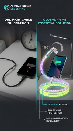 120W RGB Fast Charging Cable – USB-A to Type-C with LED Glow