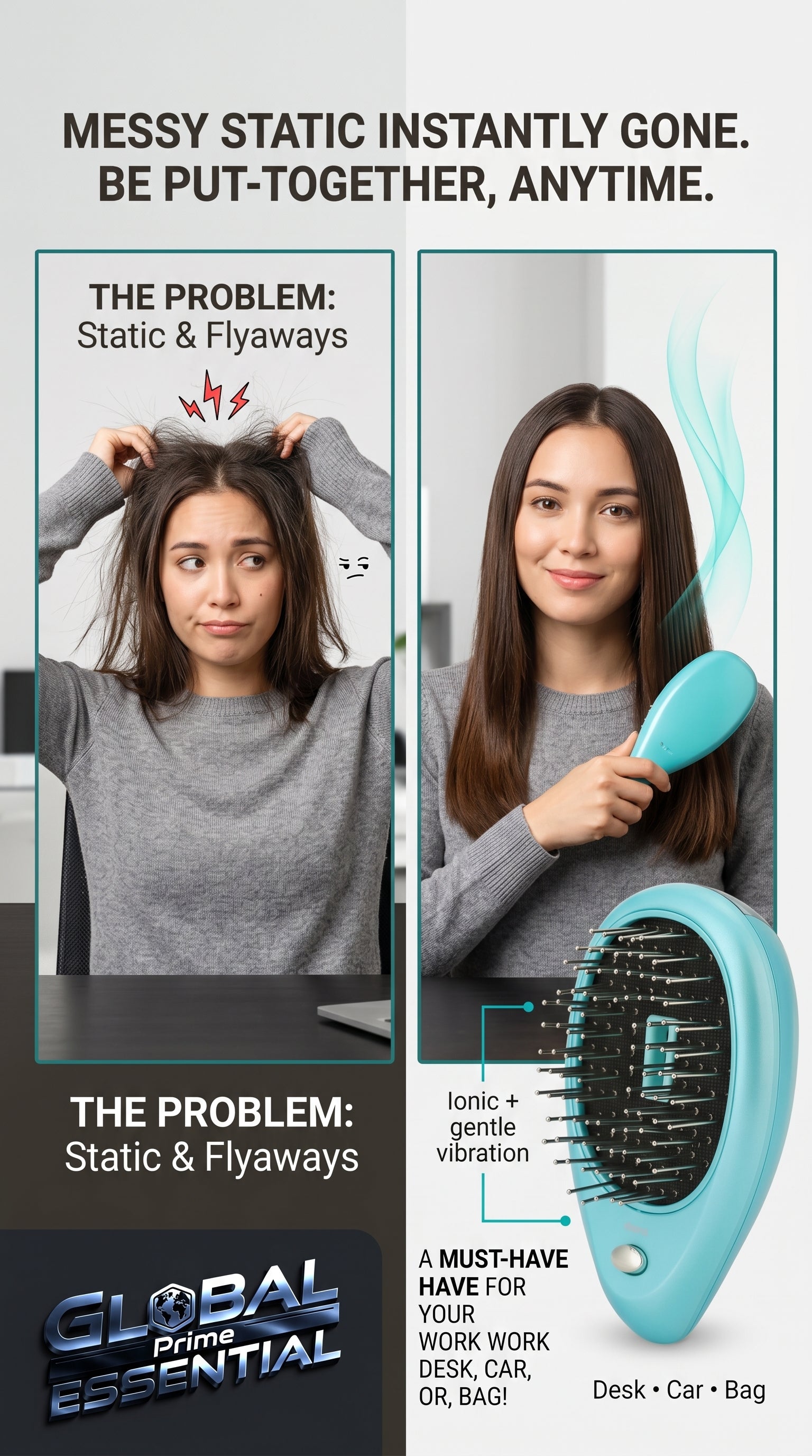 Anti‑Static Ionic Vibrating Hair Brush – Frizz‑Reducing Detangler & Scalp Massager