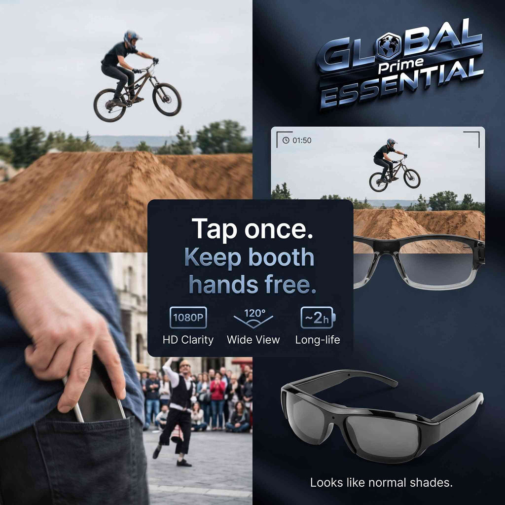 1080P HD Camera Sunglasses – 120° Wide Angle, 2-Hour Recording, Hands-Free POV Camera