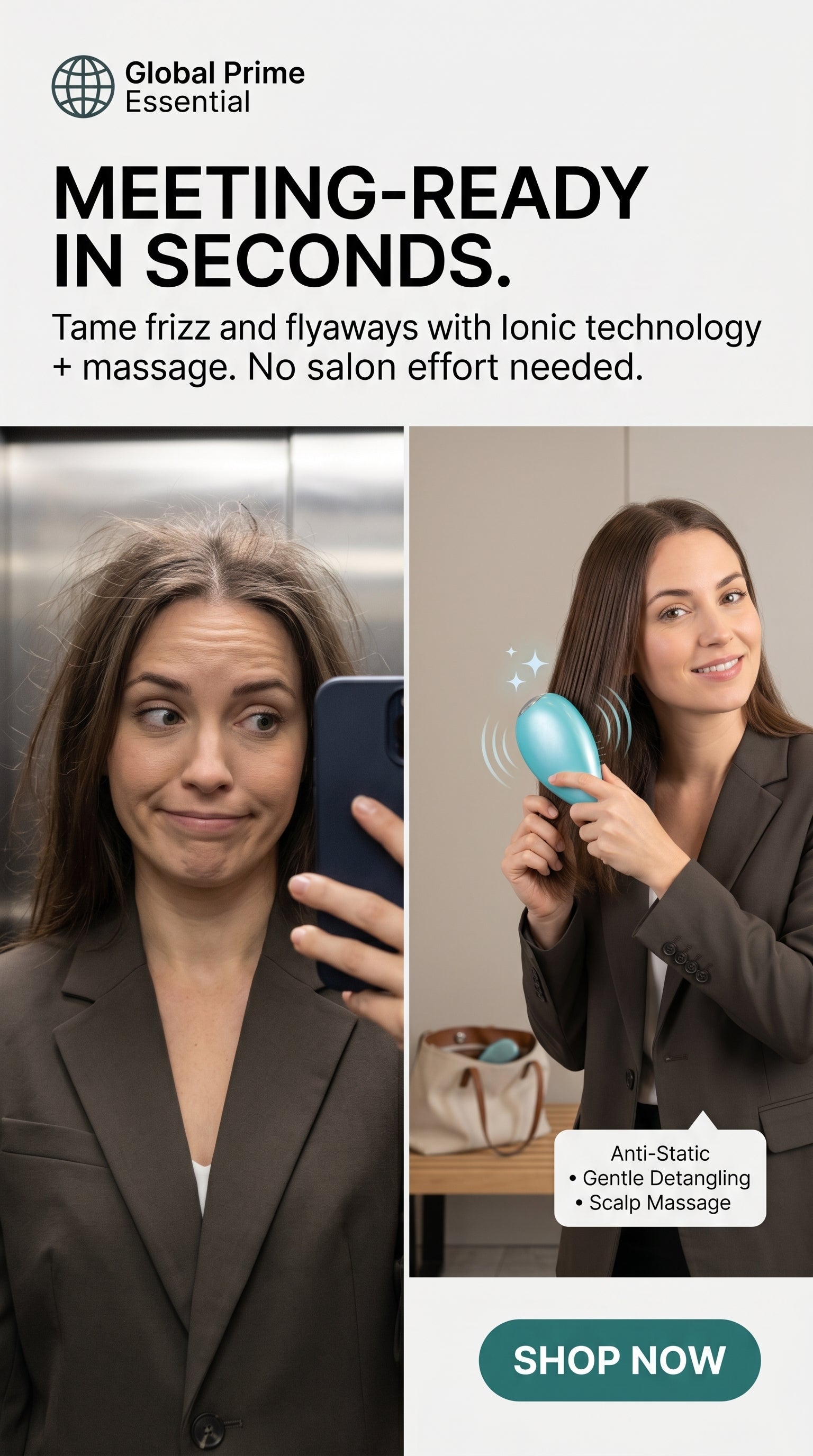 Anti‑Static Ionic Vibrating Hair Brush – Frizz‑Reducing Detangler & Scalp Massager