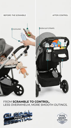 Global Prime Essential baby stroller manager with non-slip strap keeps stroller straps organized and secure.