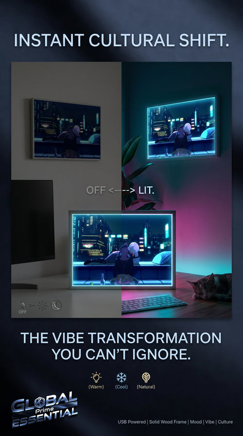 Anime Cyberpunk LED night light from Global Prime Essential featuring dimmable USB wood and acrylic photo frame lamp.