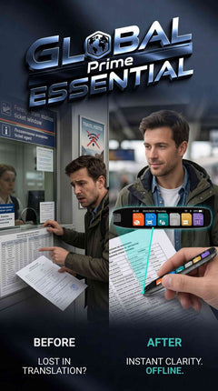 Global Prime Essential Scan Translator Pen translating 131 languages with IPS screen and recording, ideal for travel and office use.