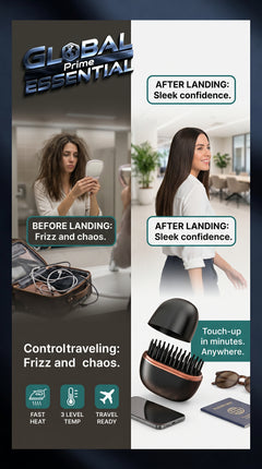 Global Prime Essential portable hair straightener for quick, on-the-go styling with a sleek travel-friendly design.