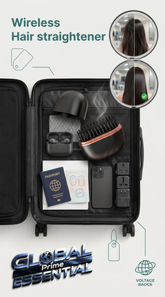 Global Prime Essential portable hair straightener with a sleek design, perfect for travel and styling hair anywhere.