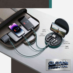 Global Prime Essential multi charging adapter kit with USB-C, Lightning, Micro USB, and USB-A cables for versatile device charging.