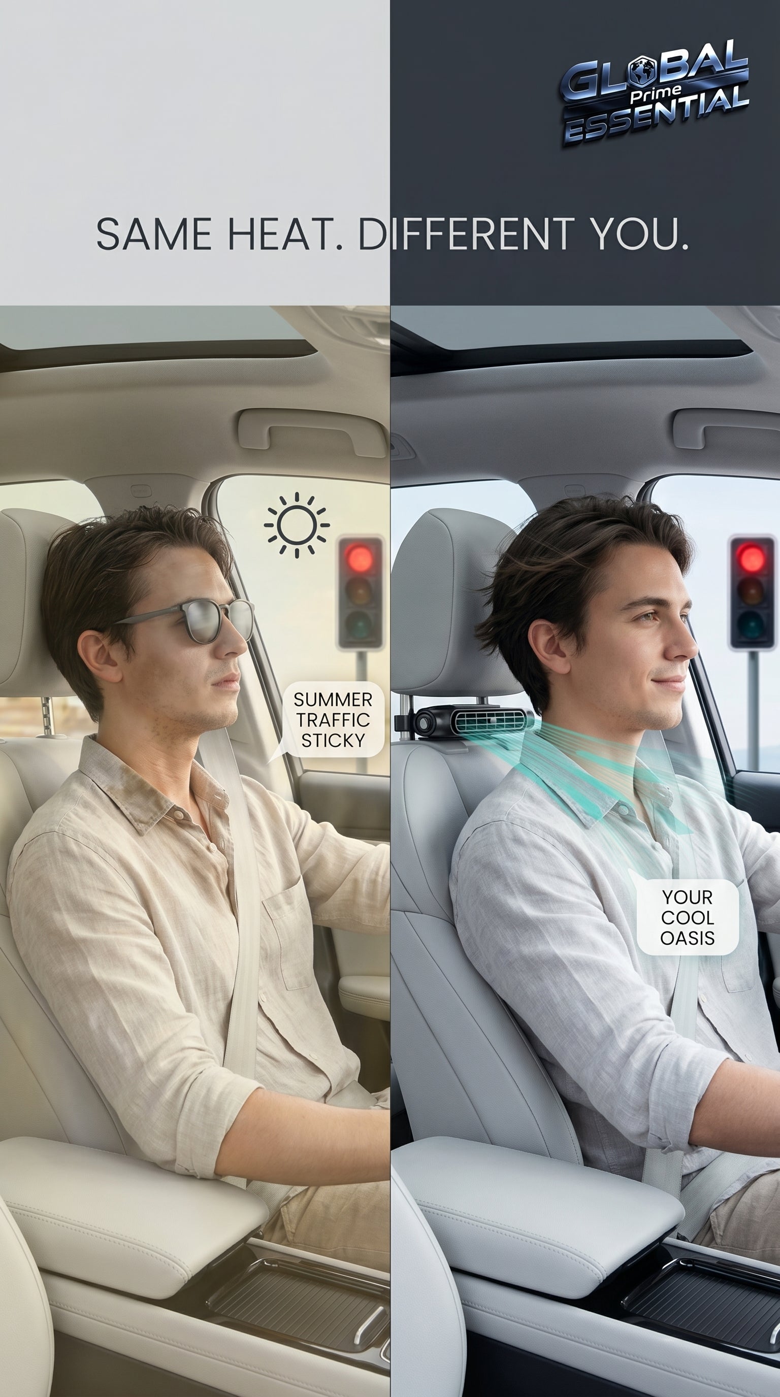 Global Prime Essential cooling car seat fan providing refreshed comfort with adjustable airflow for a cooler driving experience.