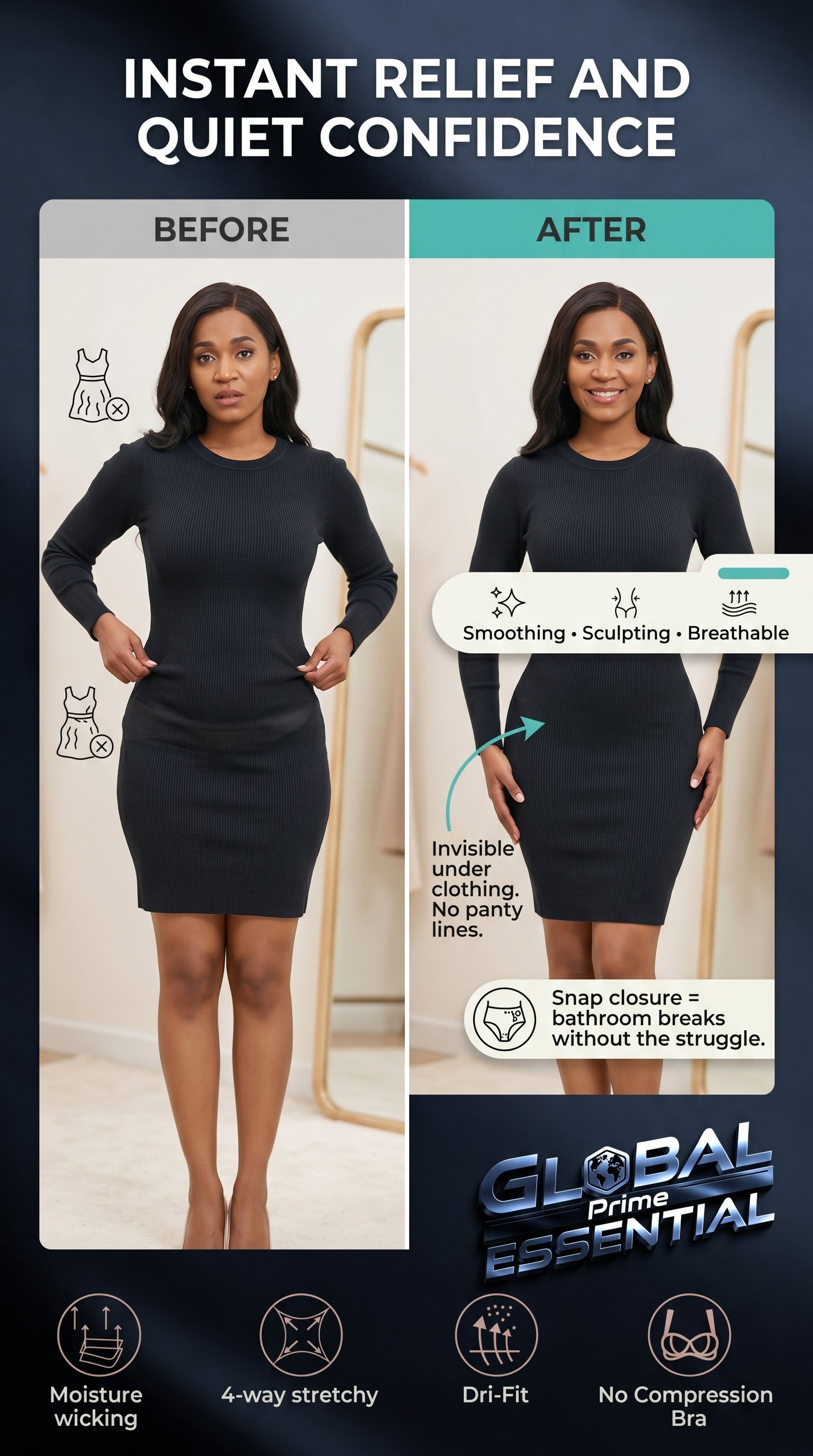 Global Prime Essential shapewear bodysuit creating a smooth, contoured silhouette for a seamless fit and enhanced body shape.