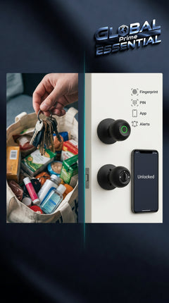 Global Prime Essential smart door knob with sleek design, showcasing keyless entry and modern security features.